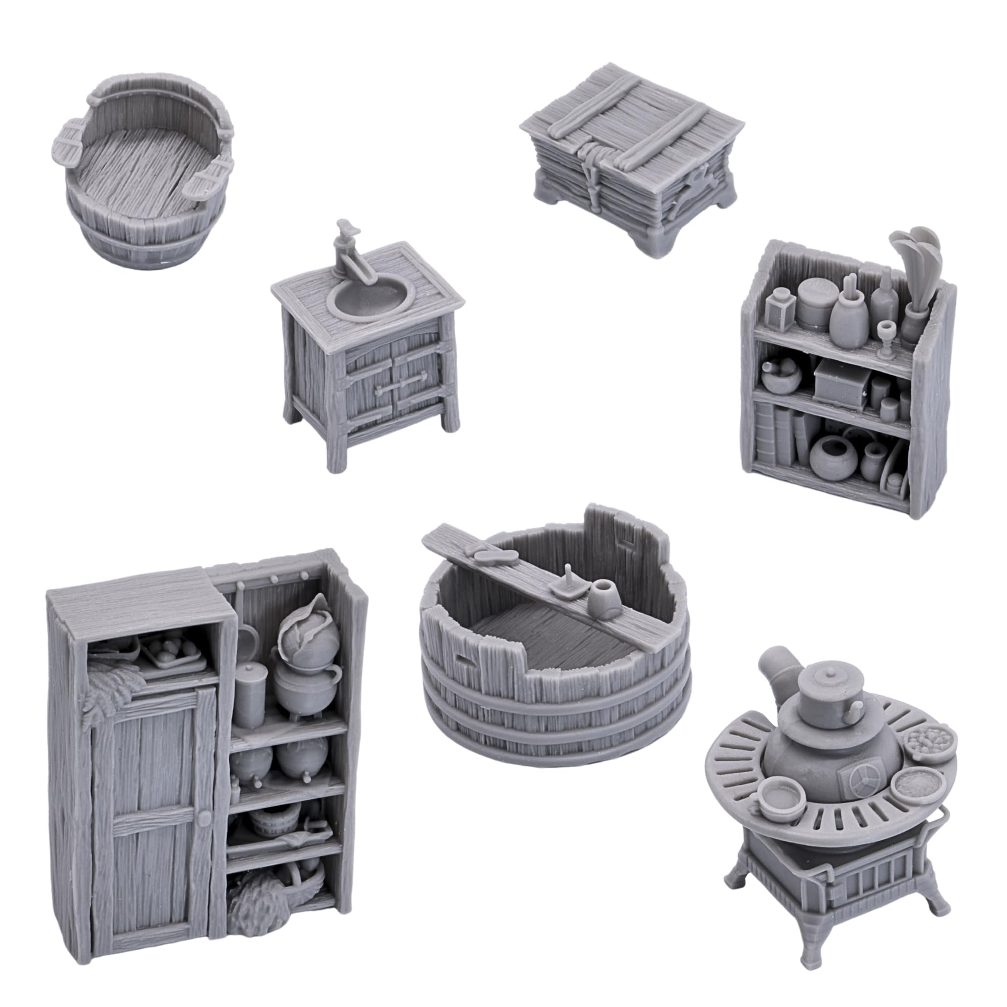 28mm Rustic Wooden Furnishings Scatter Terrain Miniatures Terrain Scenery for Tabletop Gaming Tavern Set Role Playing Games Figures