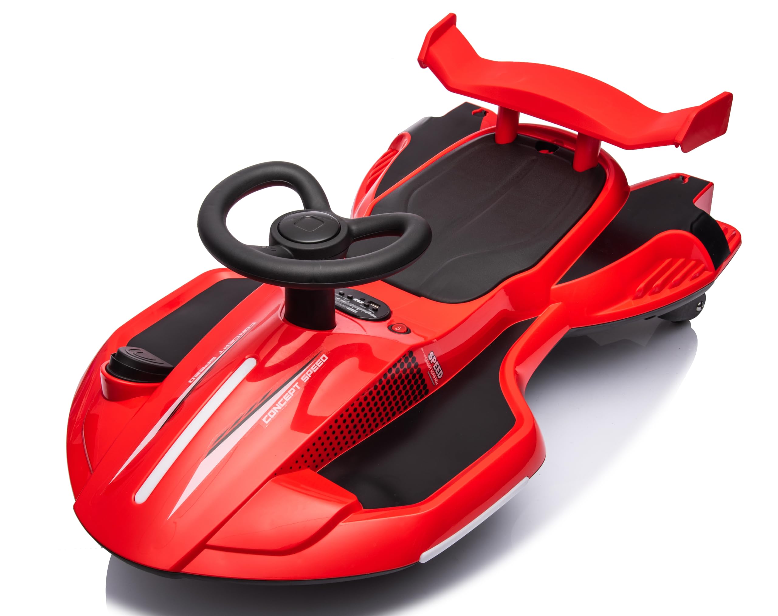 Auto Elettrica Bambini 12V Macchina Vorticar Piroettante 2 in 1 con Sterzo 360° Effetto Fumo Musica Luci LED Pedale Cavalcabile Antiribaltamento per Bambini 3-8 Anni fino a 50 Kg Rosso