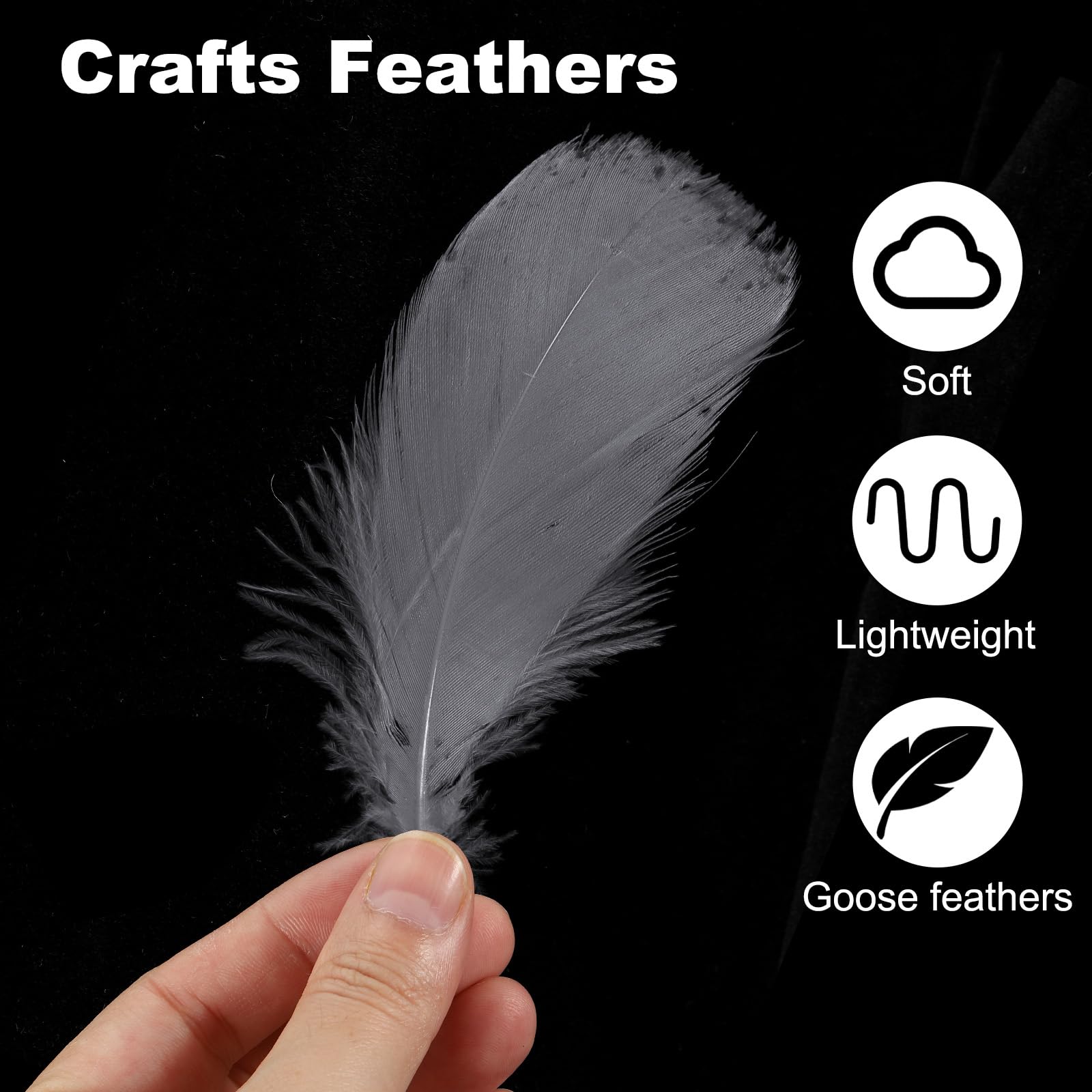 PATIKIL Colorful Feathers 3-5inch, 300pcs Goose Feathers Bulk for Crafts DIY Wedding Home Party Decorations Dream Catcher, Dark Grey - Image 3