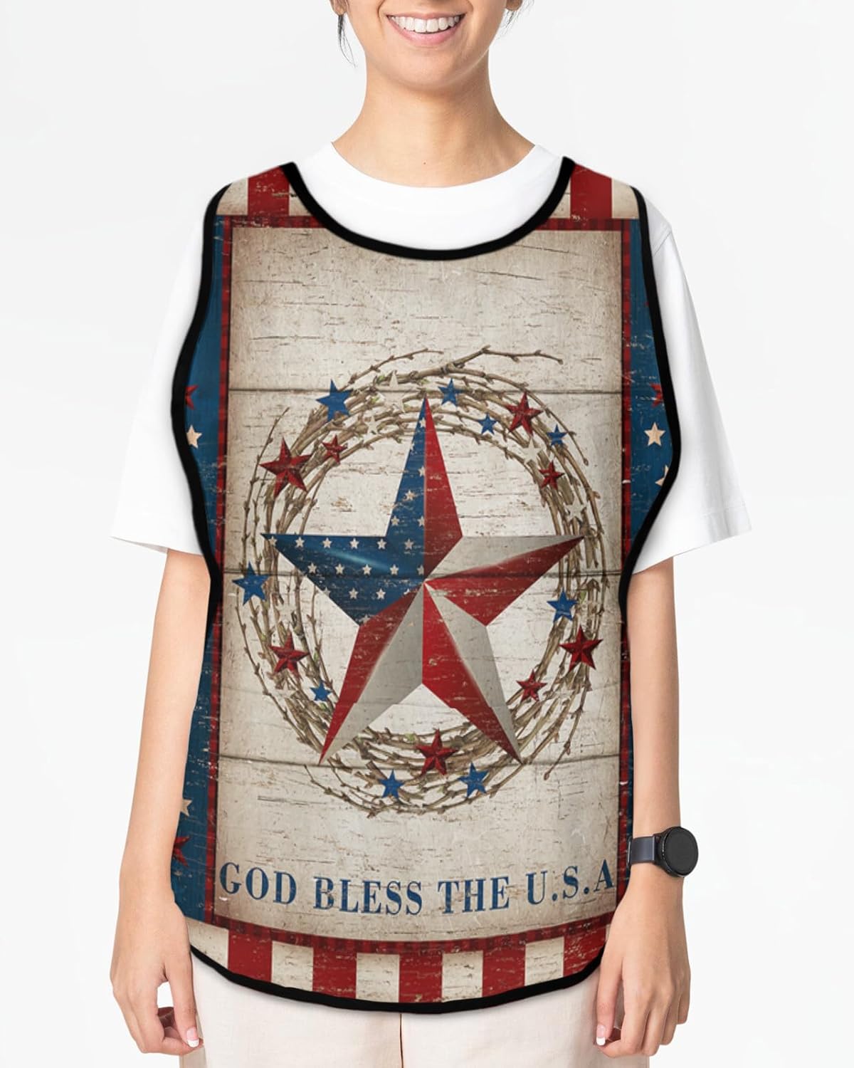 Country Red Blue Star Cobbler Aprons with 2 Pockets for Women Men, Independence Day Rustic Flag
