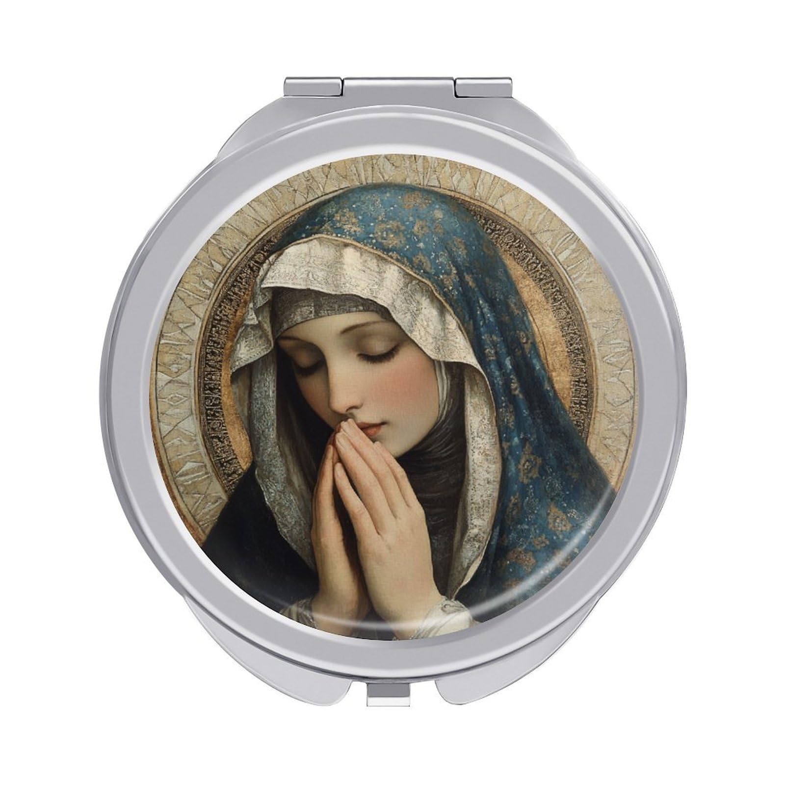Virgin Mary Catholic Compact Mirror Religious Church Women Pocket Mirror,Girls Small Mirror for Purse, Portable Travel Makeup Mini Mirror 1x/2x Magnifying Compact Mirror
