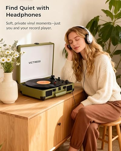 Miniatura 11 de Suitcase - Tocadiscos Bluetooth, reproductor de discos de vinilo portátil con altavoces estéreo integrados, tocadiscos retro de 3 velocidades,