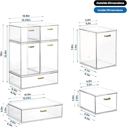 Miniatura 2 de Juego de 5 cajones de almacenamiento apilables, cubos organizadores de acrílico transparente para suministros de belleza, perfectos para tocador de