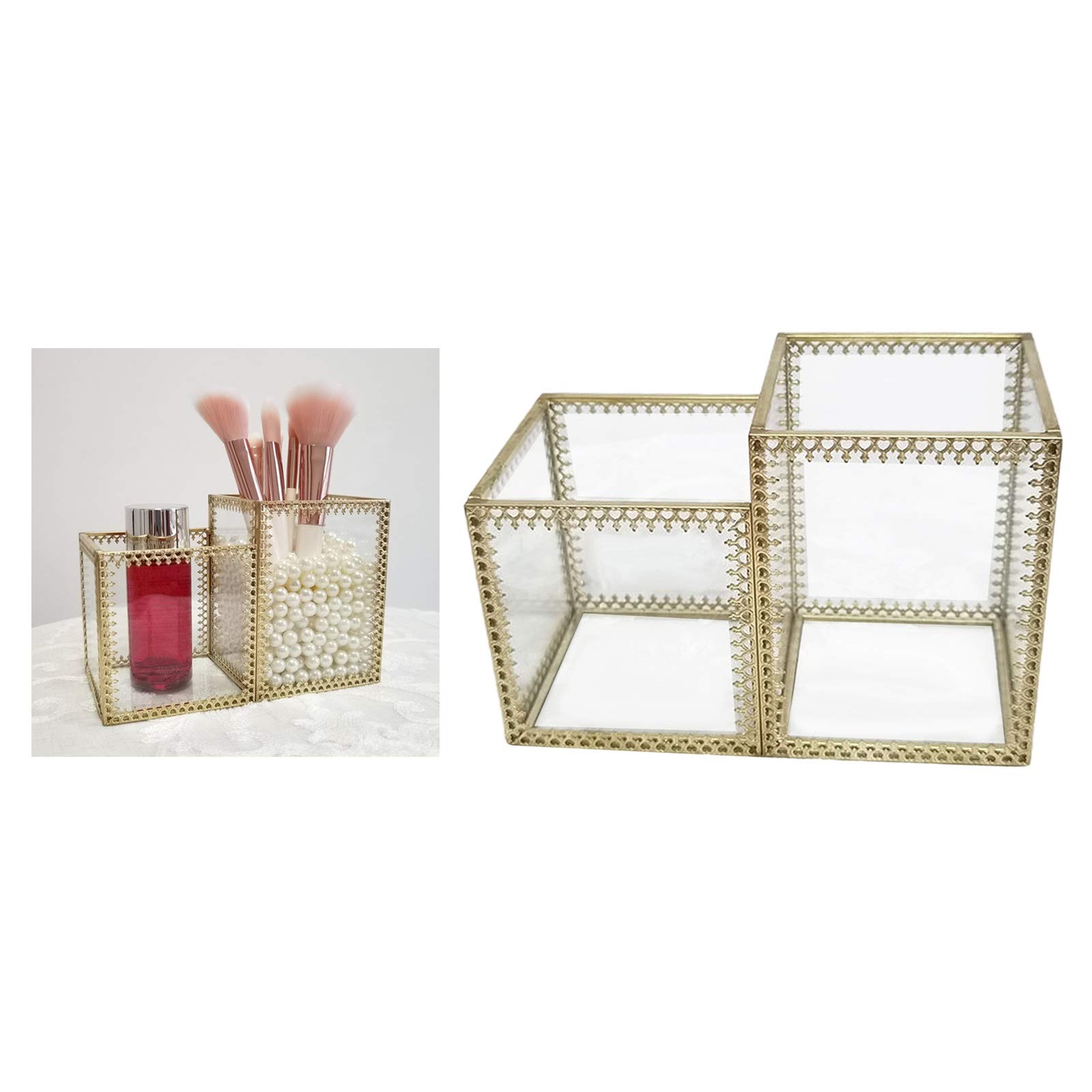 Organisateur Maquillage Boîte de rangement cosmétique Cadre doré Catégorie de rangement de bureau Lipstick Verre Bijoux Classification Storage Maquillage Makep Brosse Porte-organisateur Rangement Maqu