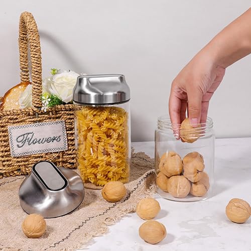 Miniatura 5 de Aelga Tarros de vidrio para alimentos de 34 onzas con tapa, tarros de almacenamiento de boca ancha con tapas herméticas, recipientes transparentes