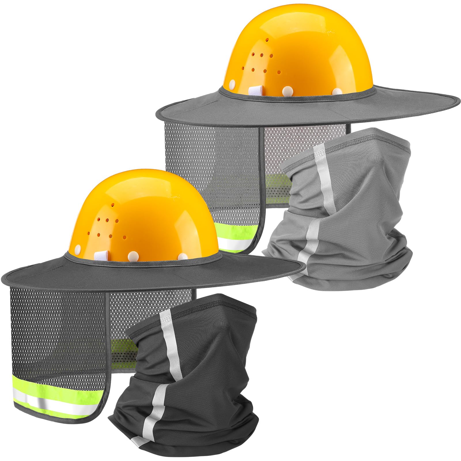 SATINIOR 4 Pcs Hard Hat Sun Shade High Visibility Full Brim Hardhat Sun Visor and Neck Gaiter Bandana with Reflective Strip Hard Hat Accessories for