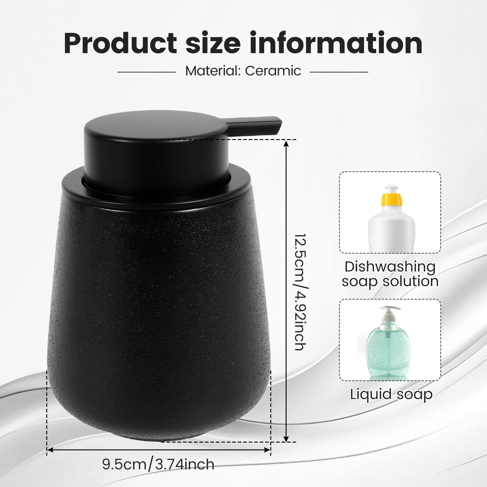 Foaming Black Soap Dispenser, Elegant Versatile Modern Ceramic Foam Soap Dispenser with Easy-to-Press Pump, Safe Ceramic Dish Liquid Dispensing Container for Bathroom(Black)