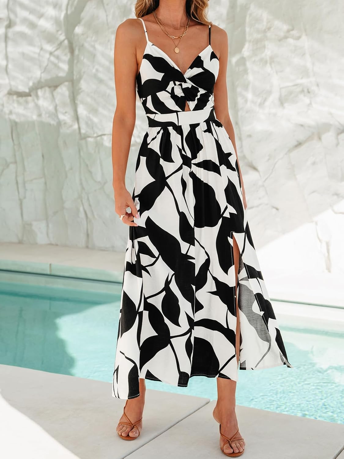 CUPSHE Women’s Long Dresses Summer Sleeveless Beach Casual Side Slit Spaghetti Straps Vacation Graduation Midi Dress - Image 2