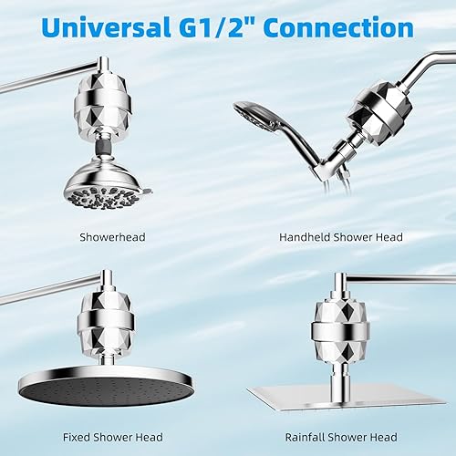 Miniatura 7 de Hibbent Filtro de ducha para agua dura, filtro de cabezal de ducha de alto rendimiento para eliminar el cloro y el fluoruro, filtro de regadera de