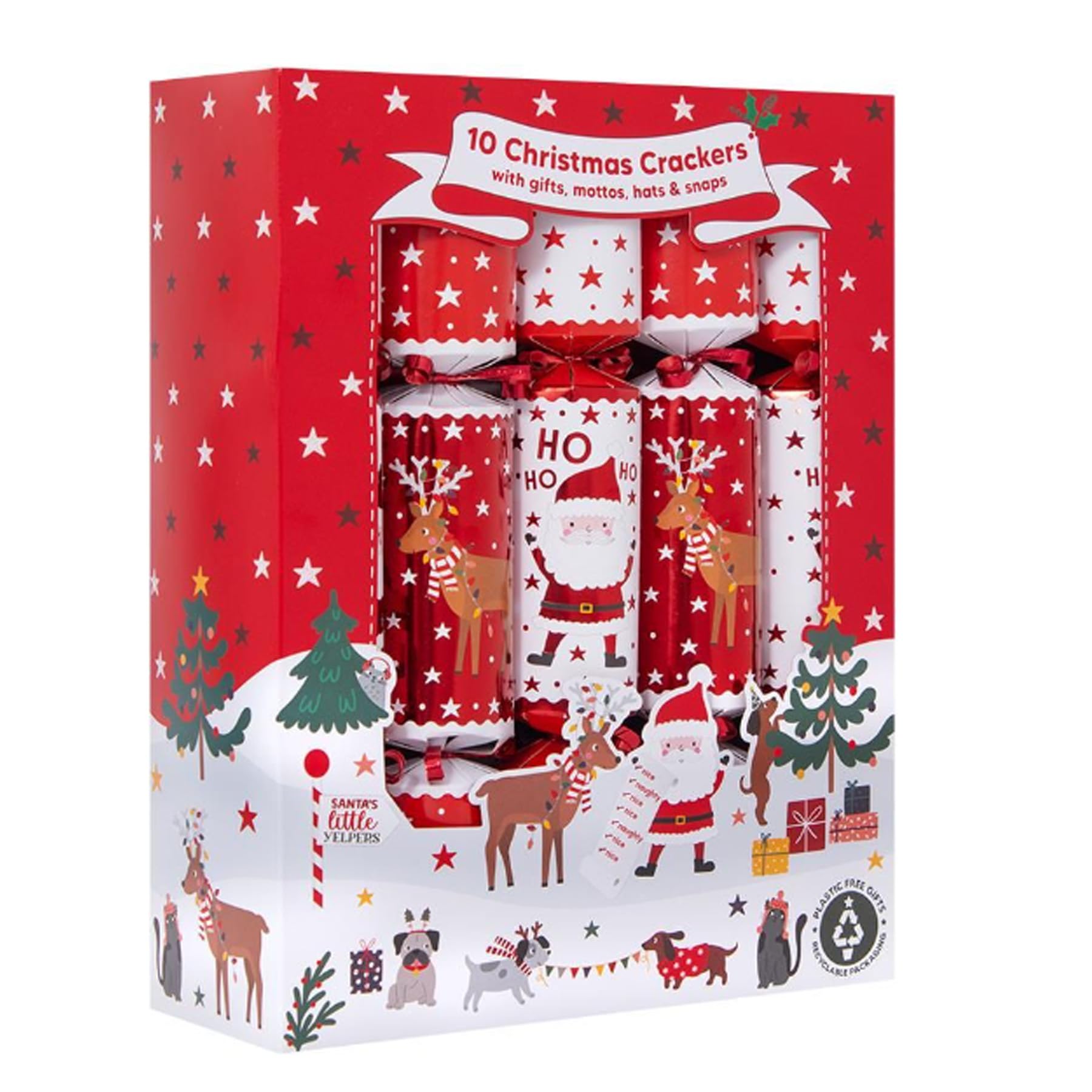 Widdle Gifts Set Of 10 Christmas Crackers Festive Table Decor Gold, Silver, White And Red Christmas Cracker (Santa and Reindeer)