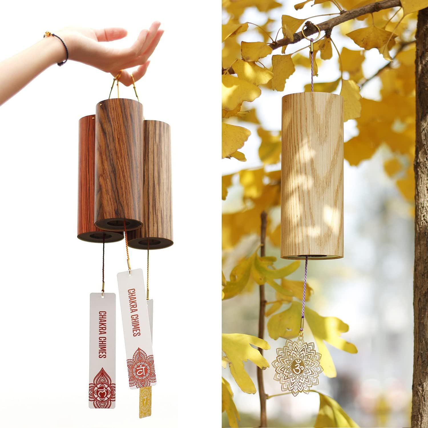 Chakra Chimes Natural Bamboo Wind Chimes Meditation Chord Windchime Wind Bell for Home Decoration Zen Mindfulness Crown Chakra