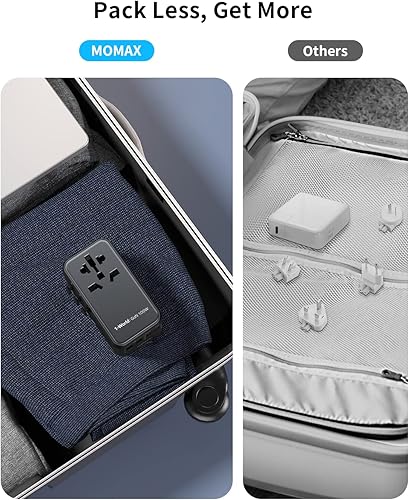 Miniatura 7 de MOMAX Adaptador de viaje universal, adaptador de corriente internacional de 100W rápido GaN, adaptador de viaje de 2PD USB-C+2QC USB-A, adaptador de