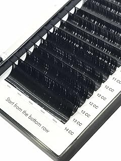 وصلات رموش فريدة منحنية بشكل D في شريحة بأطوال مختلطة 0.07D-9-12 ملم، رموش فردية من فرو المنك الصناعي من سنو بروفيشنال، لون أسود مطفي