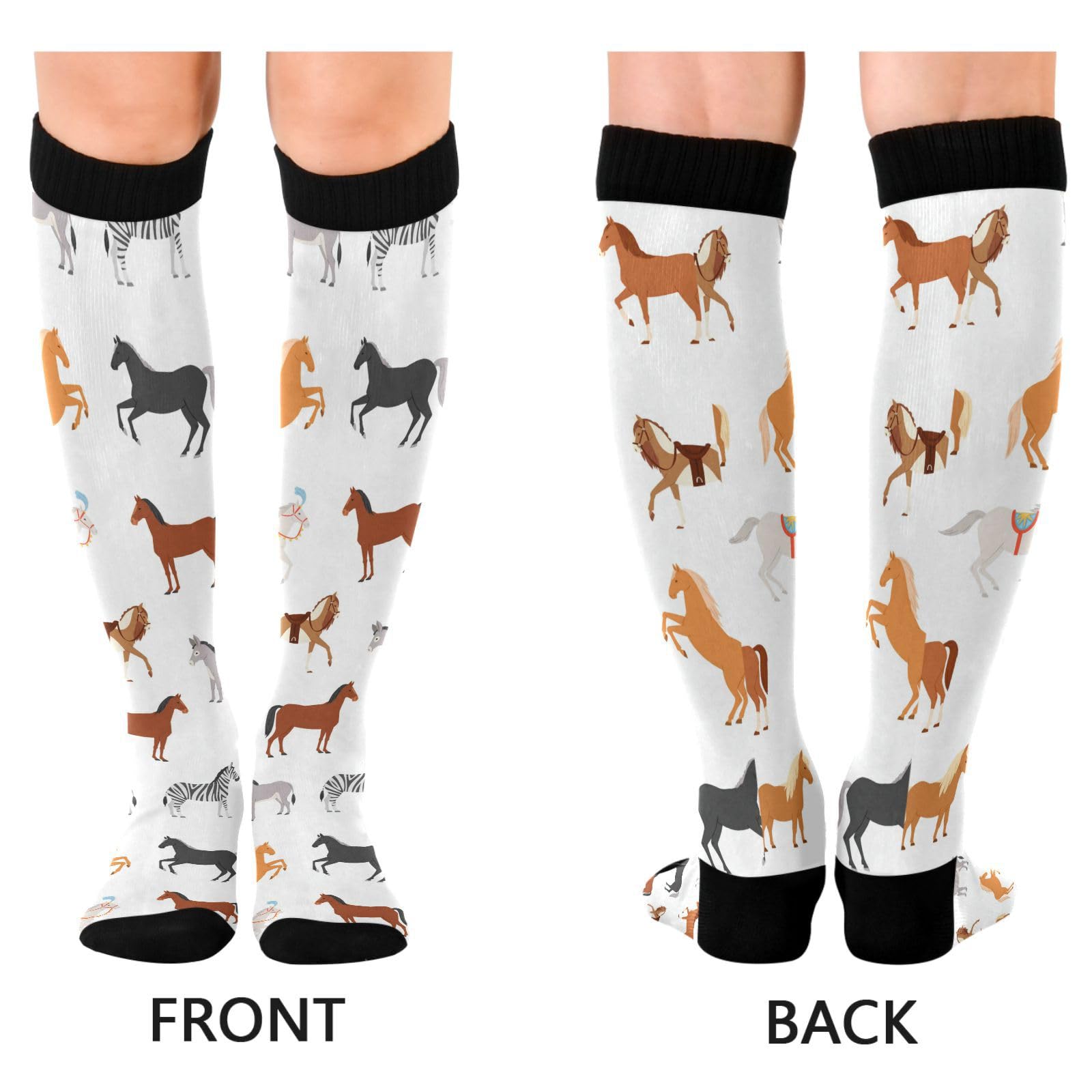 Dussdil Horse Pony Zebra Donkey Compression Socks for Women and Men Circulation Long Socks for Athletic Running Cycling Nurse Stockings Socks