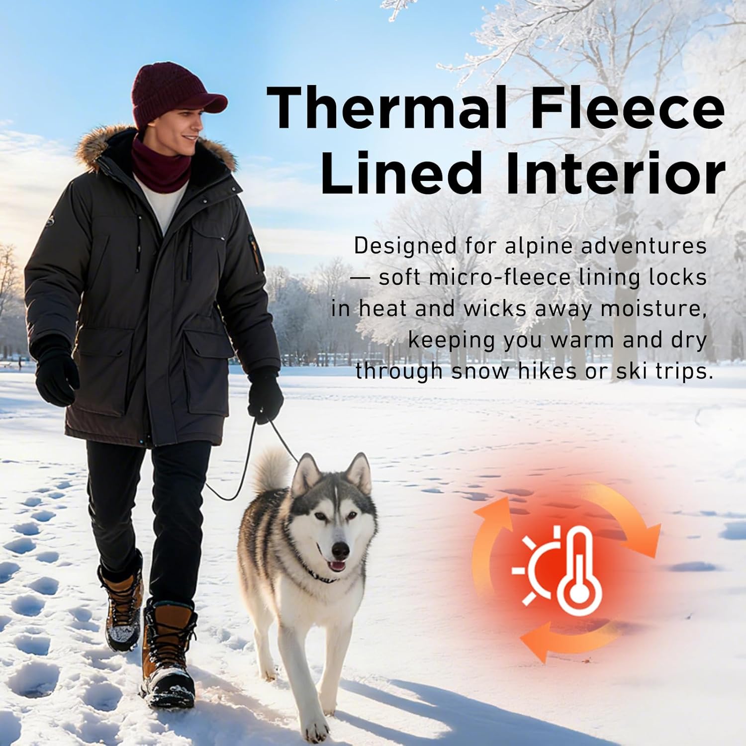 Comhats PolarWool™ Winter Wool Knitted Hat & Scarf Set for Men Visor Beanie Ear Flap Fleece Lined Cold Weather