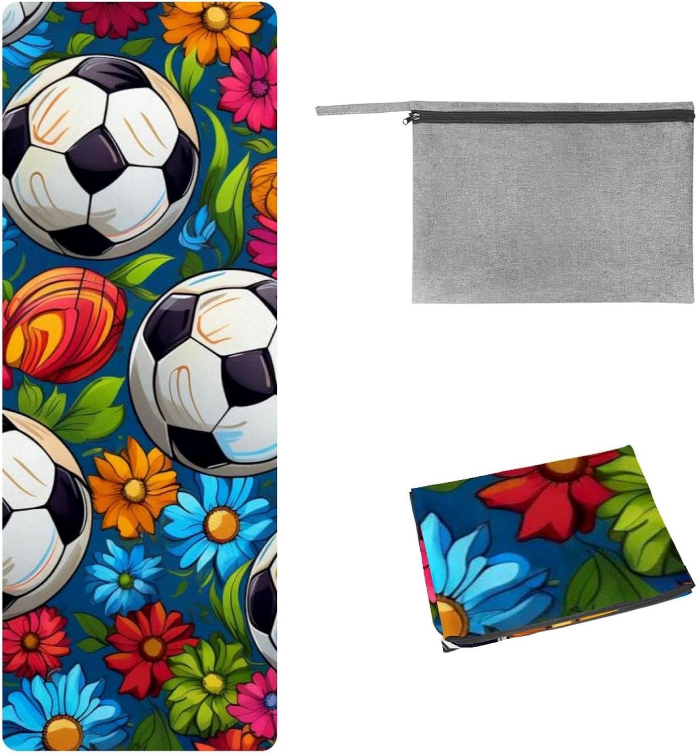 Yoga Towel, Soccer Football Pattern Non Slip Sweat Absorbent Hot Yoga Mat Towel for Hot Yoga, Pilates and Fitness - 72.8" x 26.8"