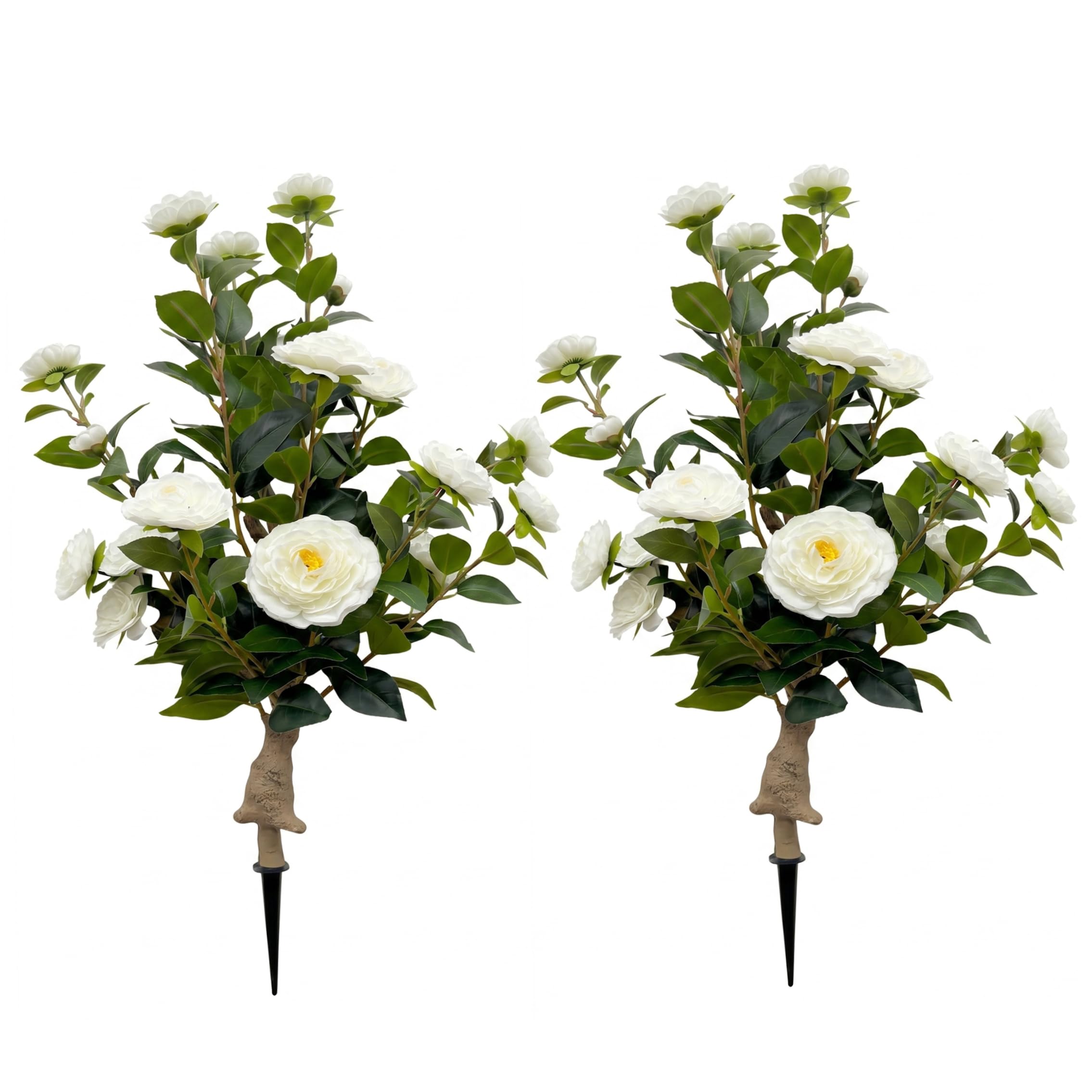 Syutokul Artificial Camellia Tree 2PCS Camellia Tree Faux Outdoor 35 Inch Faux Flower with Realistic Camellias Indoor Outdoor Decor White