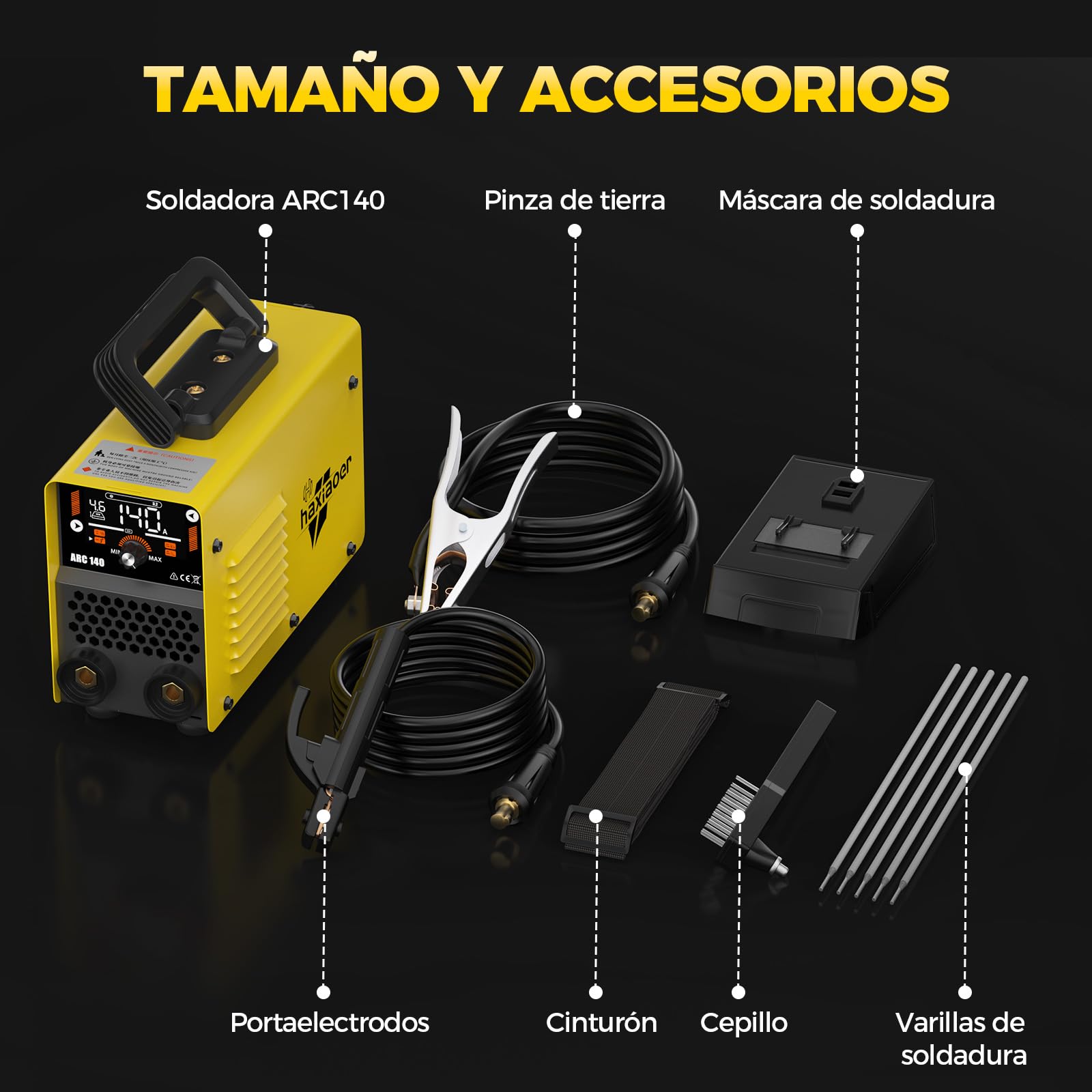 haxiaoer 140A Soldador Inverter - 2 en 1 Mini Maquina de Soldar de MMA Lift TIG Con Pantalla LCD Digital Inteligente Soldador de Arco, IGBT, 10 Electrodos de Soldadura