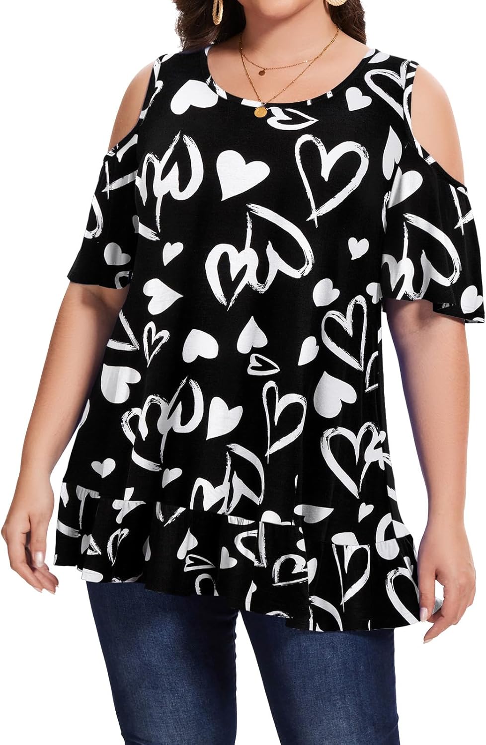 LARACE Plus Size Cold Shoulder Tops For Curvy Women Summer Short Sleeve Tunics Dressy Casual Shirts Loose Fit Pleated Blouses - Image 2