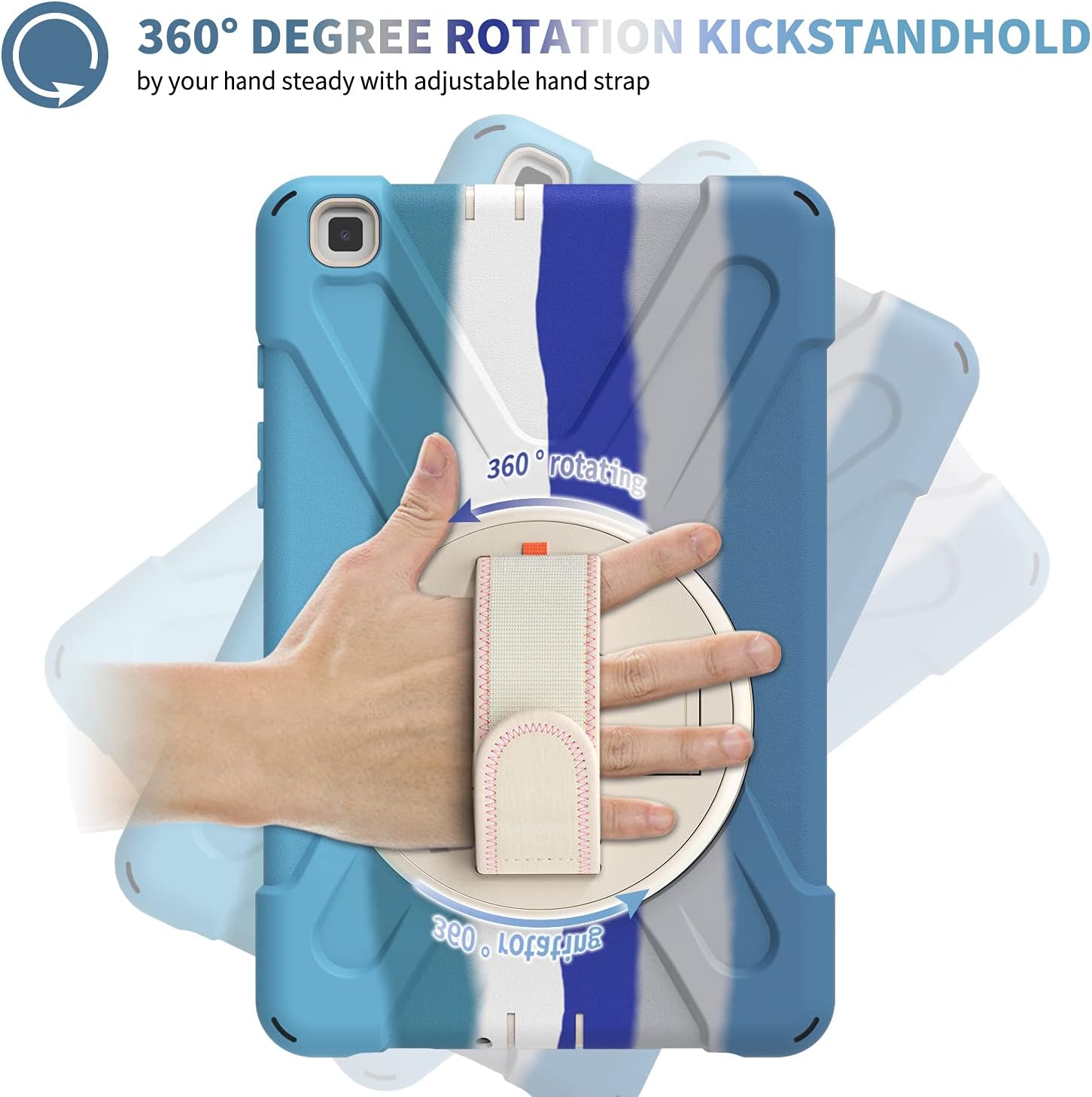 CCMAO Galaxy Tab A 8.0 Case 2019, SM-T290/T295 Case, [Hand Strap] 360 Degree Rotating Kickstand Full-Body Impact Resistant Cover for Samsung Galaxy Tab A 8.0 Inch 2019 (Rainbow Blue)
