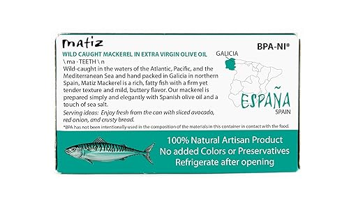 Miniatura 3 de Matiz Caballa en aceite de oliva virgen extra  3 onzas  Pescado silvestre natural español capturado silvestre (paquete de 12)