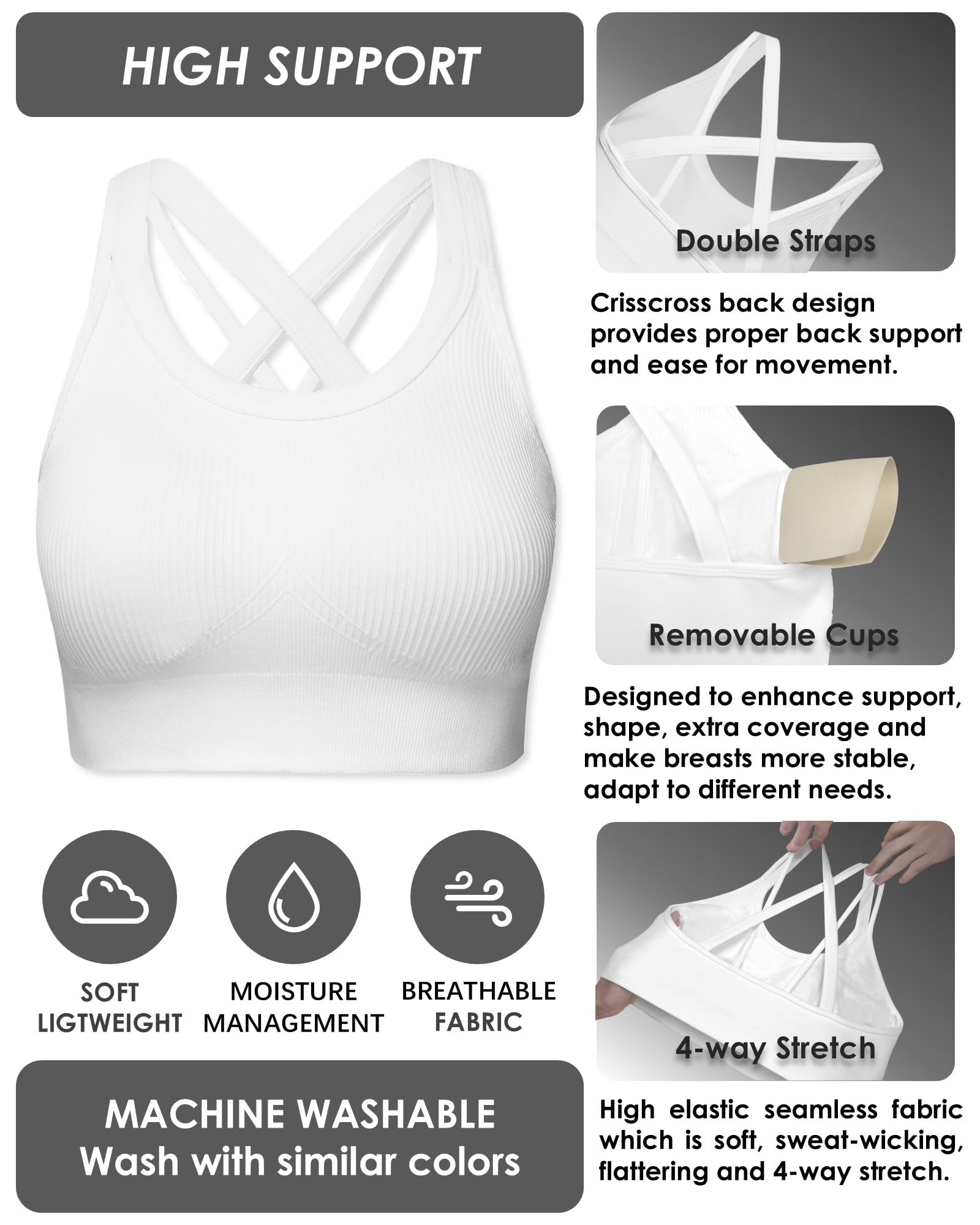 Sports Bras for Women HIigh Support Criss-Cross Back Padded Strappy High Impact Sports Bras for Women Large Bust product thumbnail 7