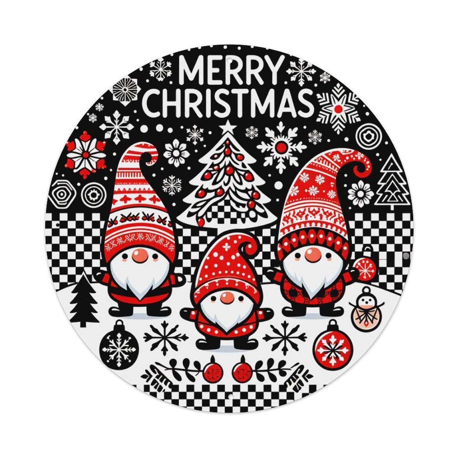 Christmas Gnomes Snowflakes Trees Ornaments Round Tin Sign Retro Metal Sign for Cafe Bar Pub Home Game Room Gym Club Wall Decoration Vintage Metal Poster 8x8 Inch