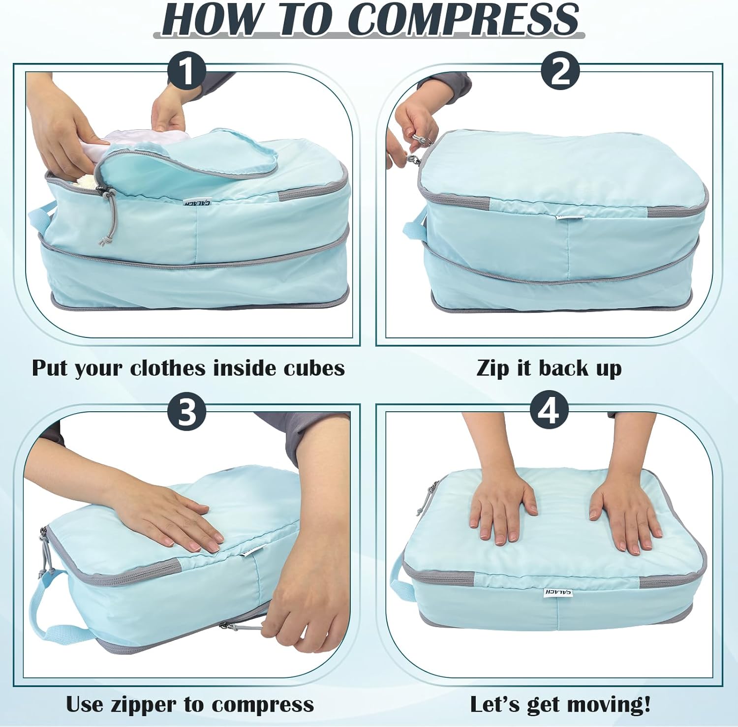 Extra Large Compression Packing Cubes for Travel Essentials, 2 Set Expandable Travel Cubes for Packing Compression Bags Luggage Suitcase Organizer, Blue