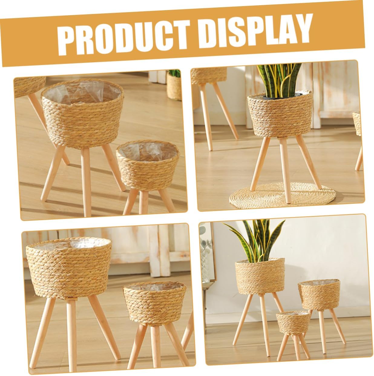 Levemolo Stable Wooden Flower Pot Stand Wicker Barrel Stand for Succulent Plants