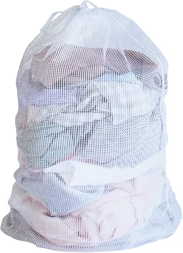 Bolsa de lavandería de poliéster resistente de 36 x 24 pulgadas, bolsa de lavandería de malla para ropa sucia (blanco, 1 pieza)
