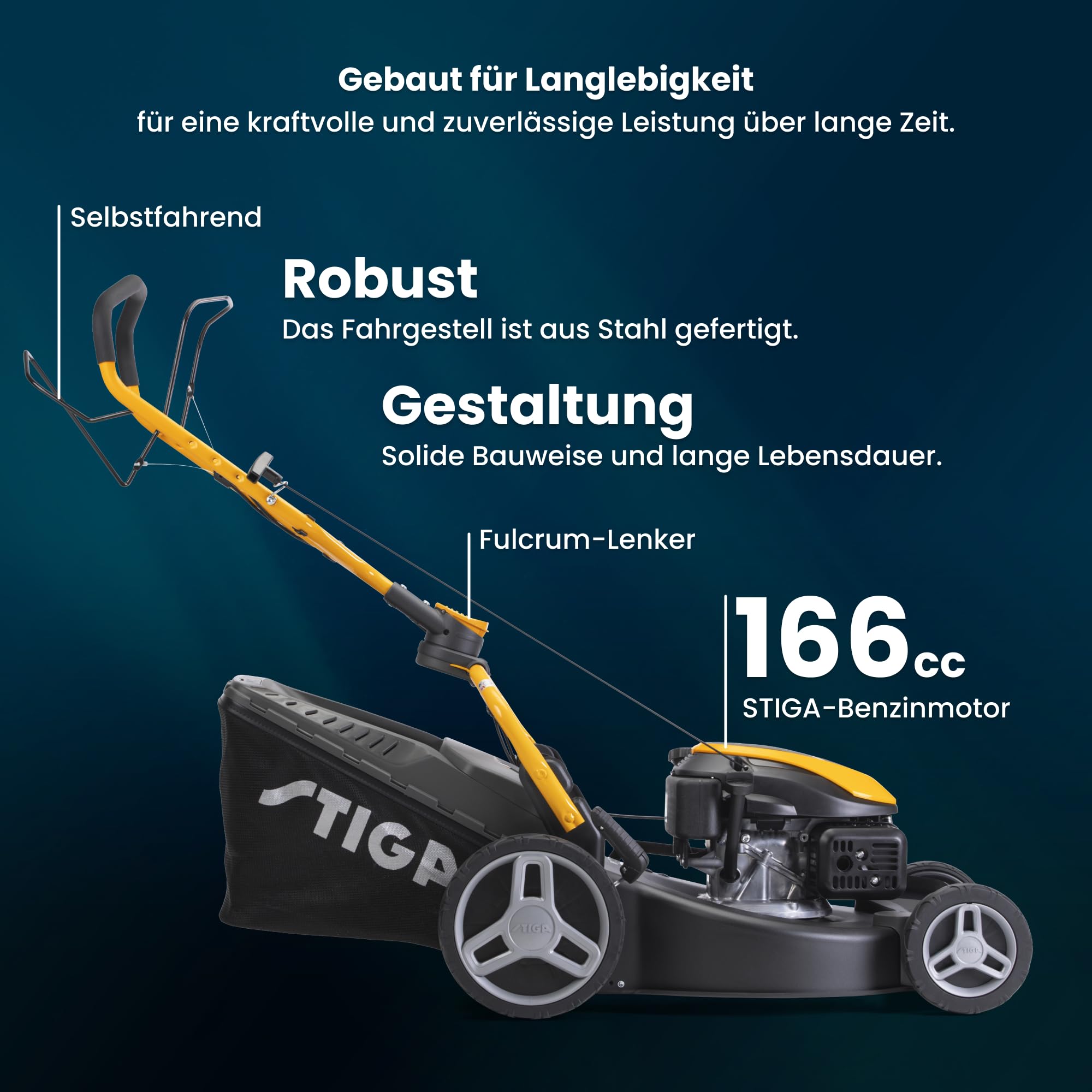 STIGA Combi 553 S Benzin-Rasenmäher, selbstfahrend, 51 cm Stahlmähwerk, 166 CCM Motor, 60 L Grasauffangbehälter, 3-in-1 Mähsystem, Verstellbarer Handgriff, Grau