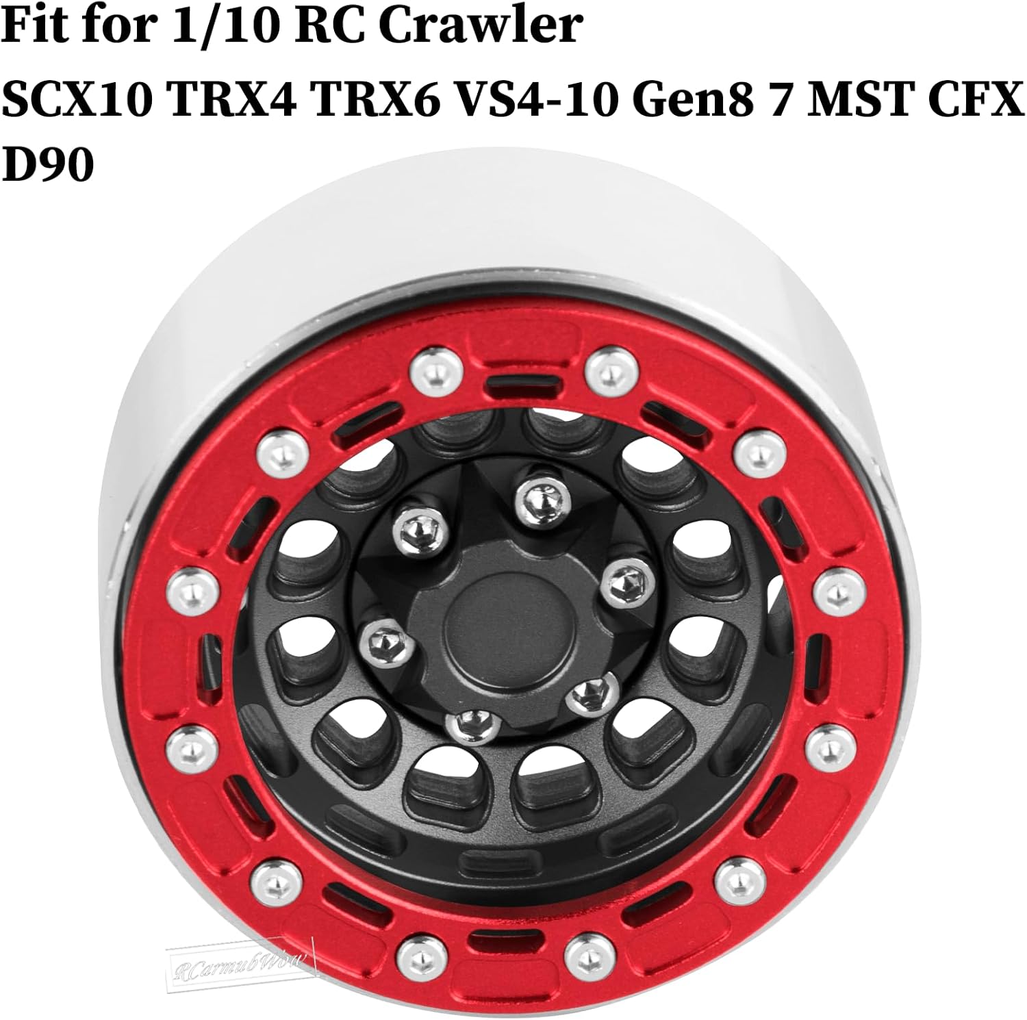 RC 1.9 Beadlock Aluminum Deep-Dish Wheels w/Adjustable Offset for 1/10 RC Crawler SCX10 TRX4 TRX6 VS4-10 Gen8 7 MST CFX D90,Alloy 1.9 RC Beadlock Wheels 1.9 RC Rims,Black w/Red