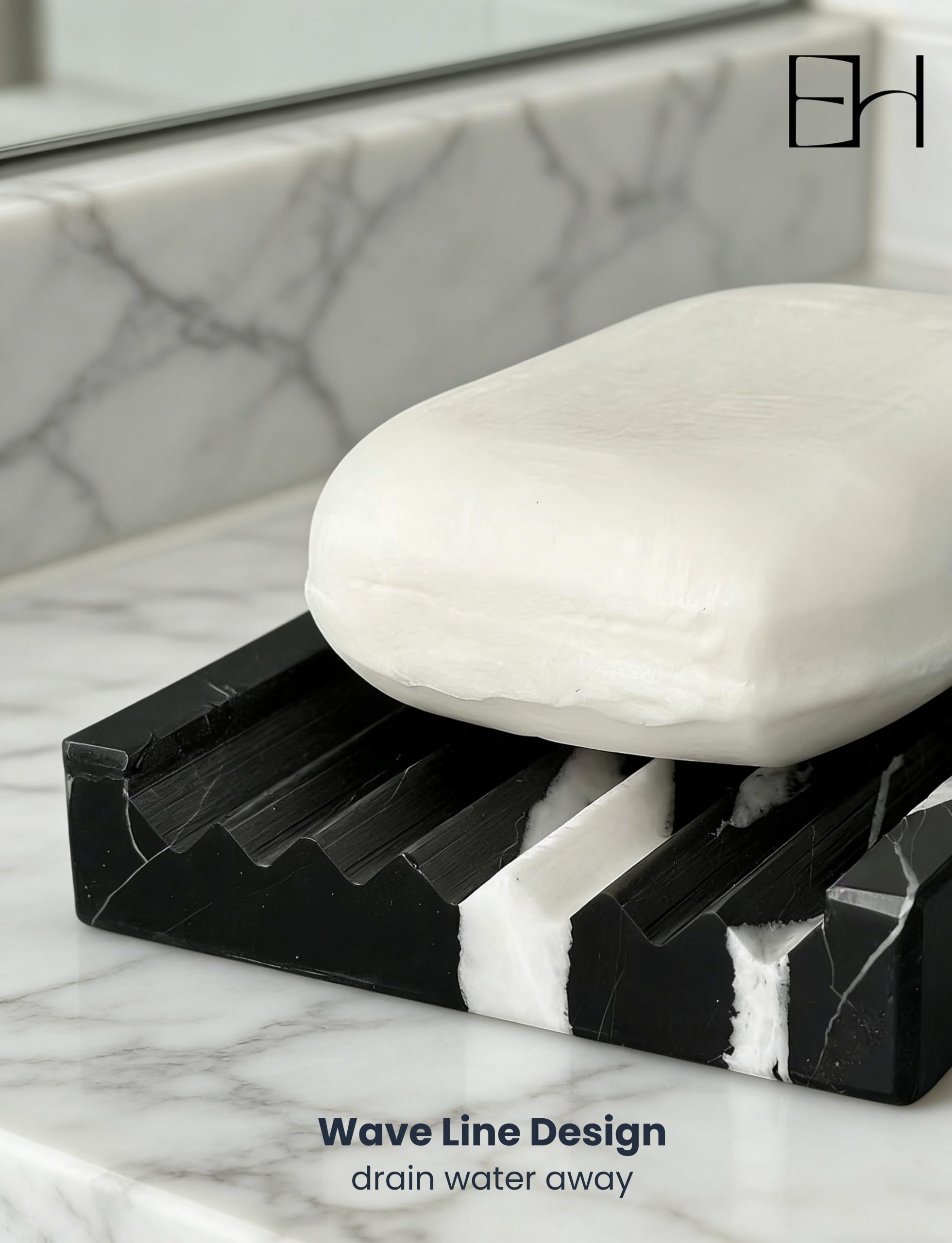 Jabonera de mármol natural para ducha con pies antideslizantes de silicona, bandeja de secado de piedra, protector de jabón de barra, recipiente para accesorios de decoración de baño (marquina