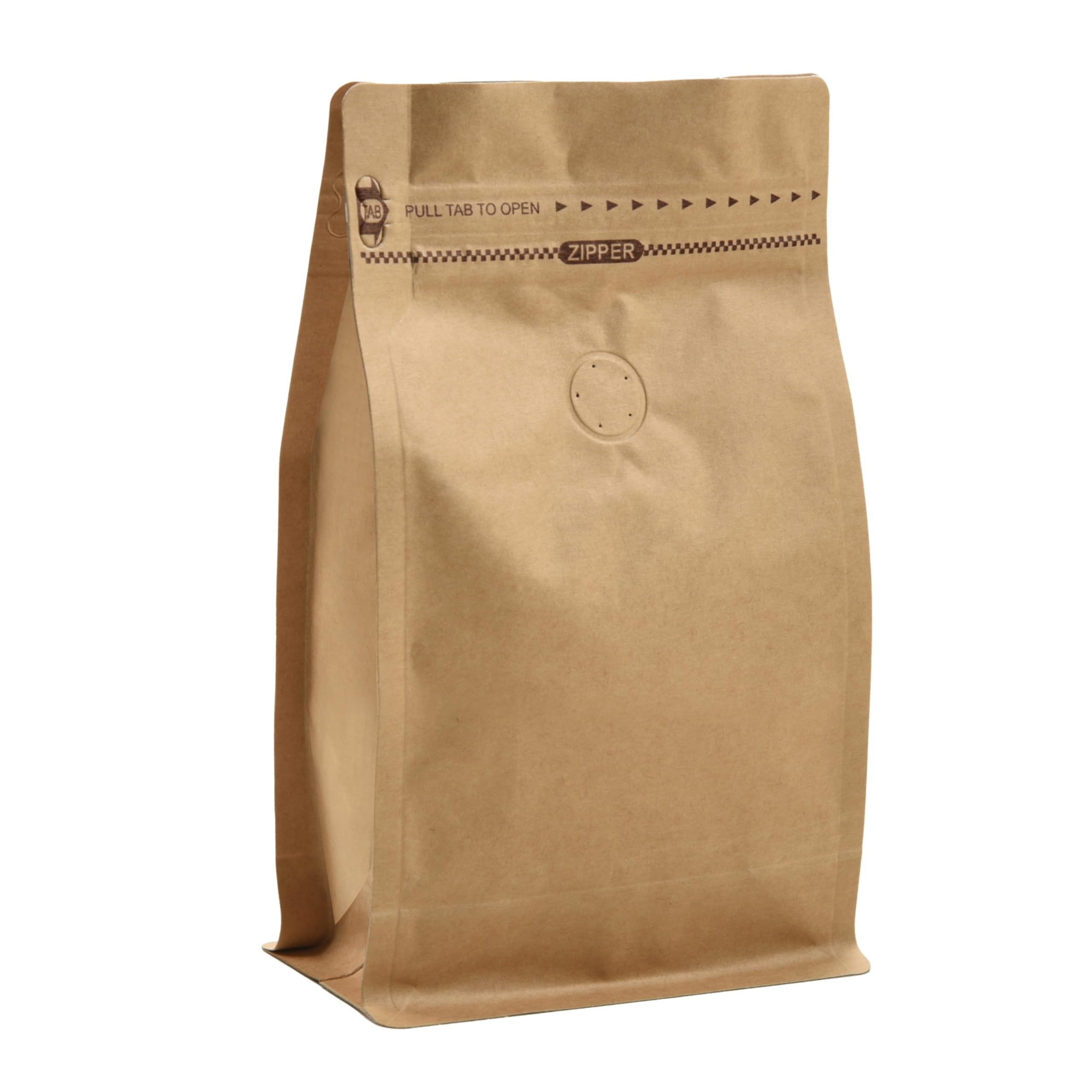 Wiederverschließbare Kraftpapier-Kaffeetüten mit Entgasungsventil, flacher Boden, Seitenfalte, Standbeutel mit Reißverschluss (50 Stück, passend für 250 g Bohnen oder gemahlenen Kaffee)