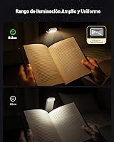 Vista 2 de 86lux Luz de Libro, Luz de Lectura LED Recargable con Clip para Uso en Cama y Noche - 3 Temperaturas de Color con Atenuación Continua, Diseño