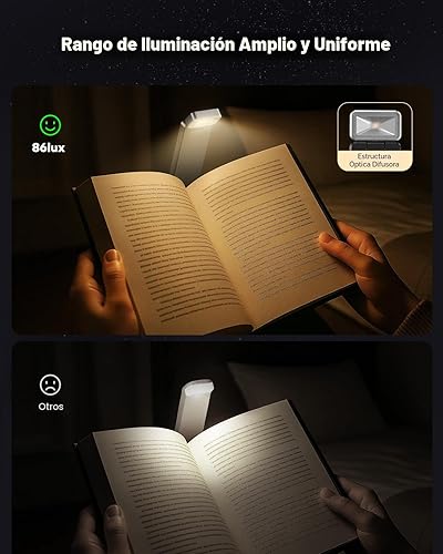 Miniatura 2 de 86lux Luz de Libro, Luz de Lectura LED Recargable con Clip para Uso en Cama y Noche - 3 Temperaturas de Color con Atenuación Continua, Diseño