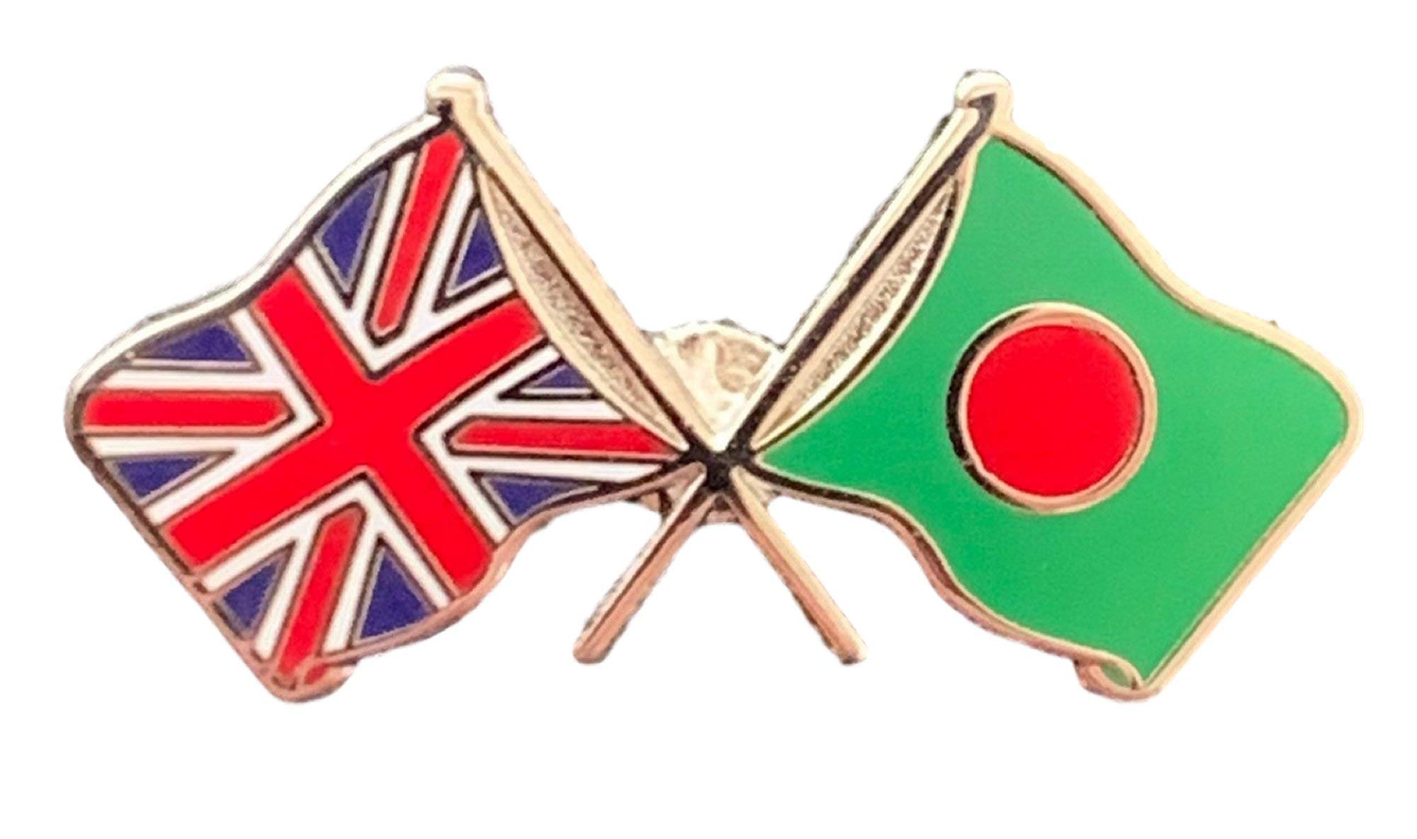Union Jack & Bangladesh Flags Friendship Courtesy enamel Lapel Pin Badge T1040