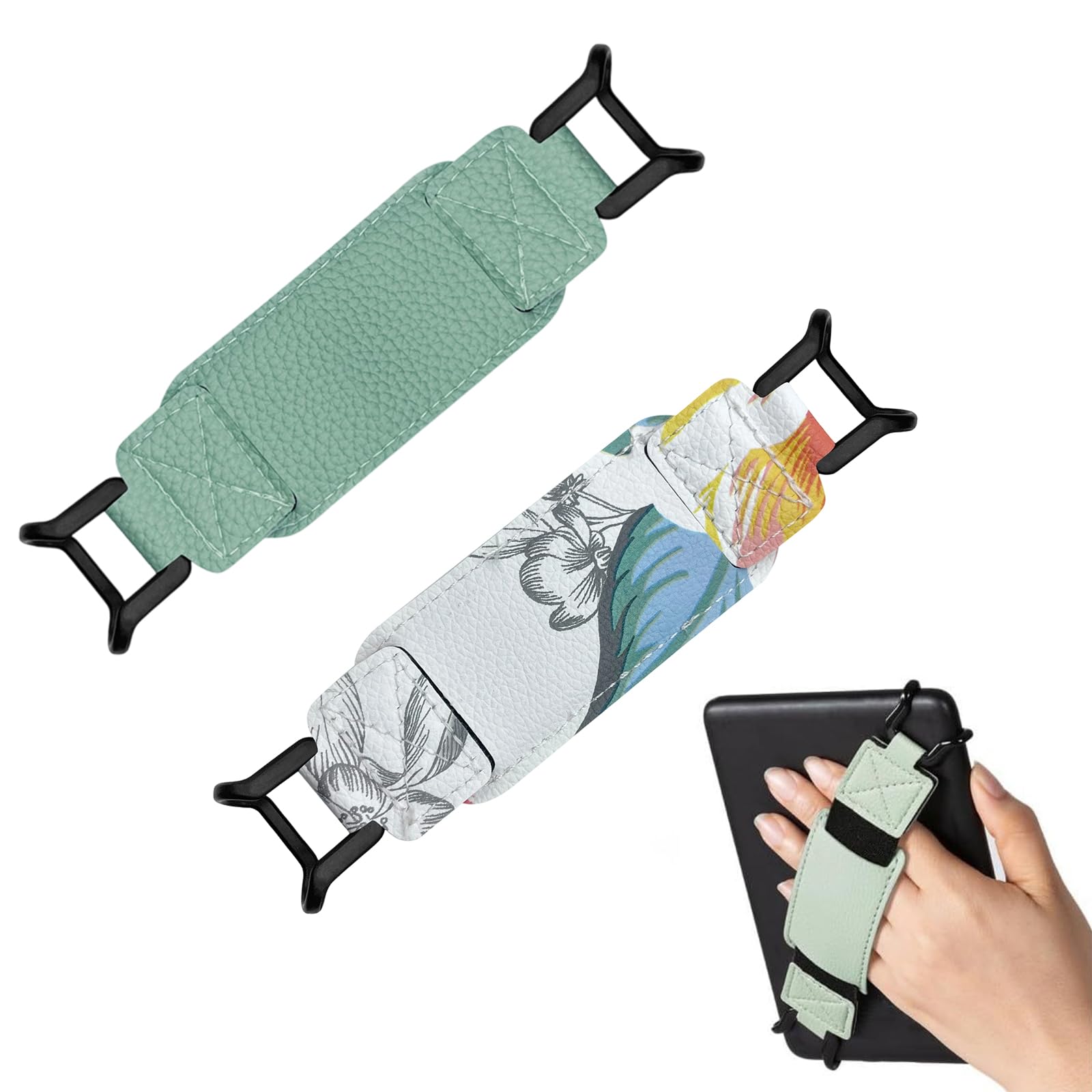 2 PCS Kindle Hand Strap, Kindle Grip, Secure Device Holder for Reading and Gaming, Universal Hand Strap with Patterned and Green Styles ﻿ - 1