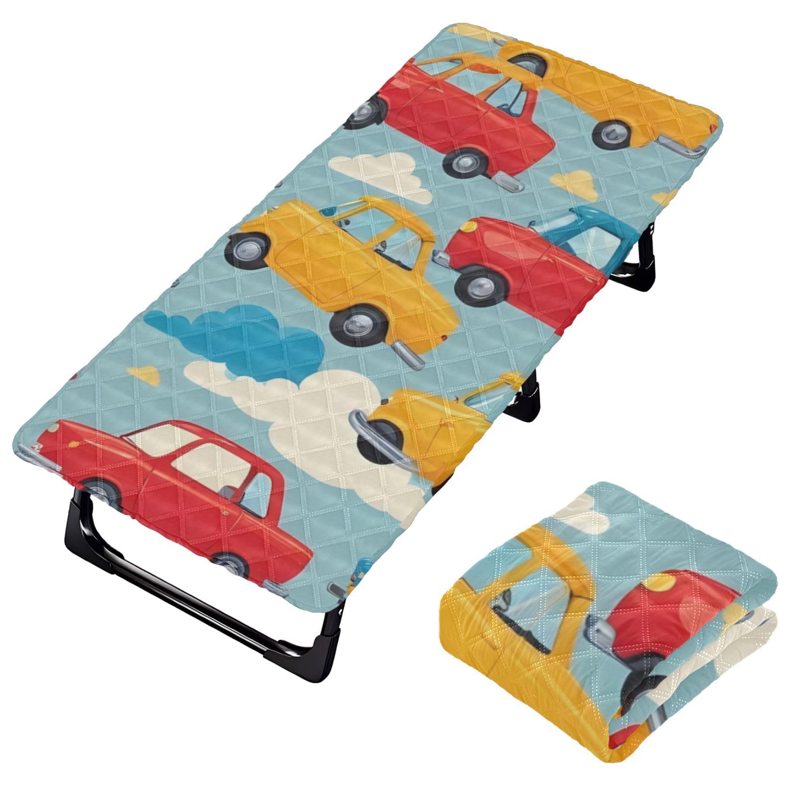 Hezely Toddler Fitted Sheet, Toddler Mattress, Portable Folding Mattress for Kids 49.6x24.8 Inch,Cute Cars Pattern (1 pcs)