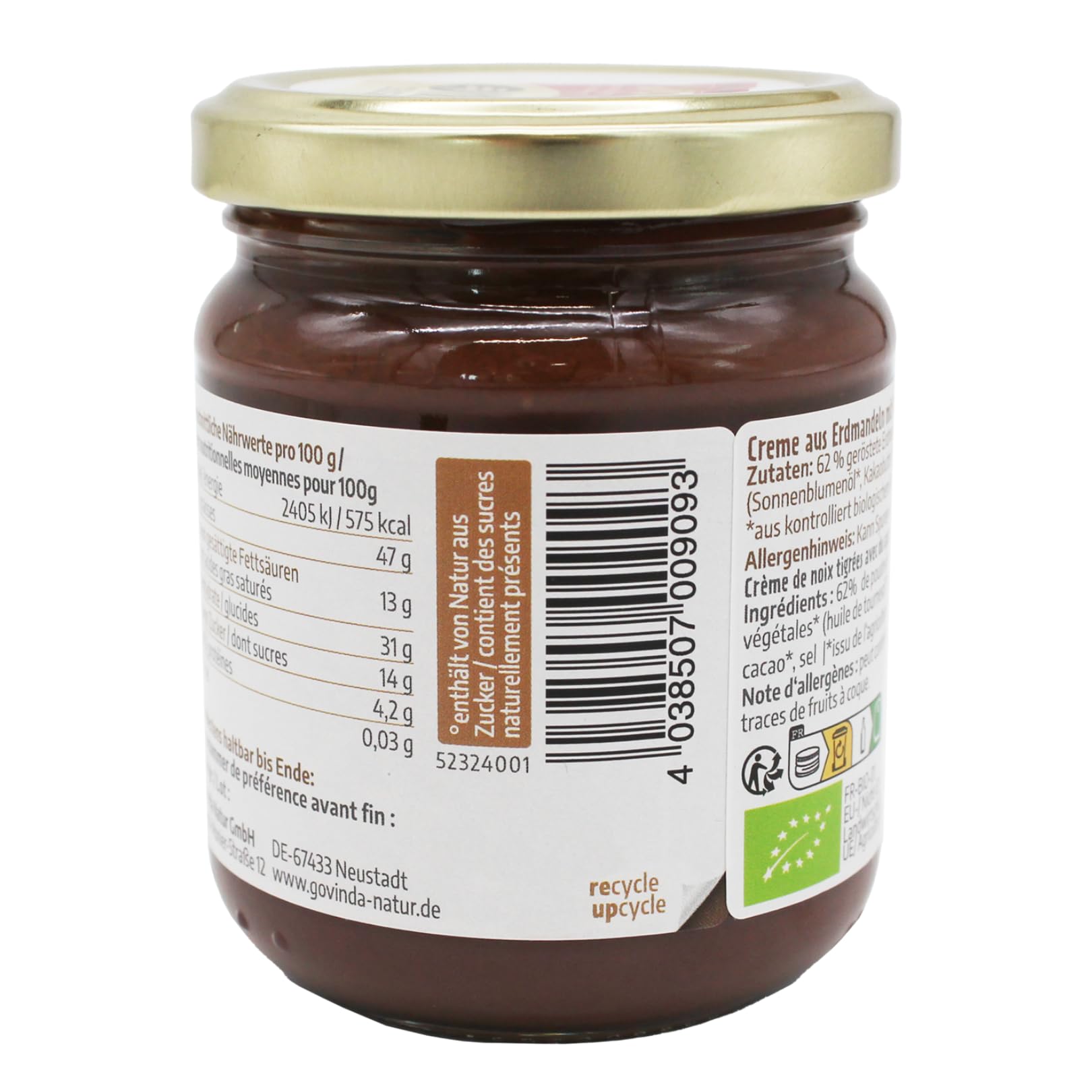 Govinda Bio Chufella 660g (3x220g) Sparpack – Erdmandel-Kakao-Creme | Vegan | Aus kontrolliert biologischem Anbau | Ohne zugesetzten Zucker | Ohne Palmöl | Gluten- & Laktosefrei | FR-BIO-01