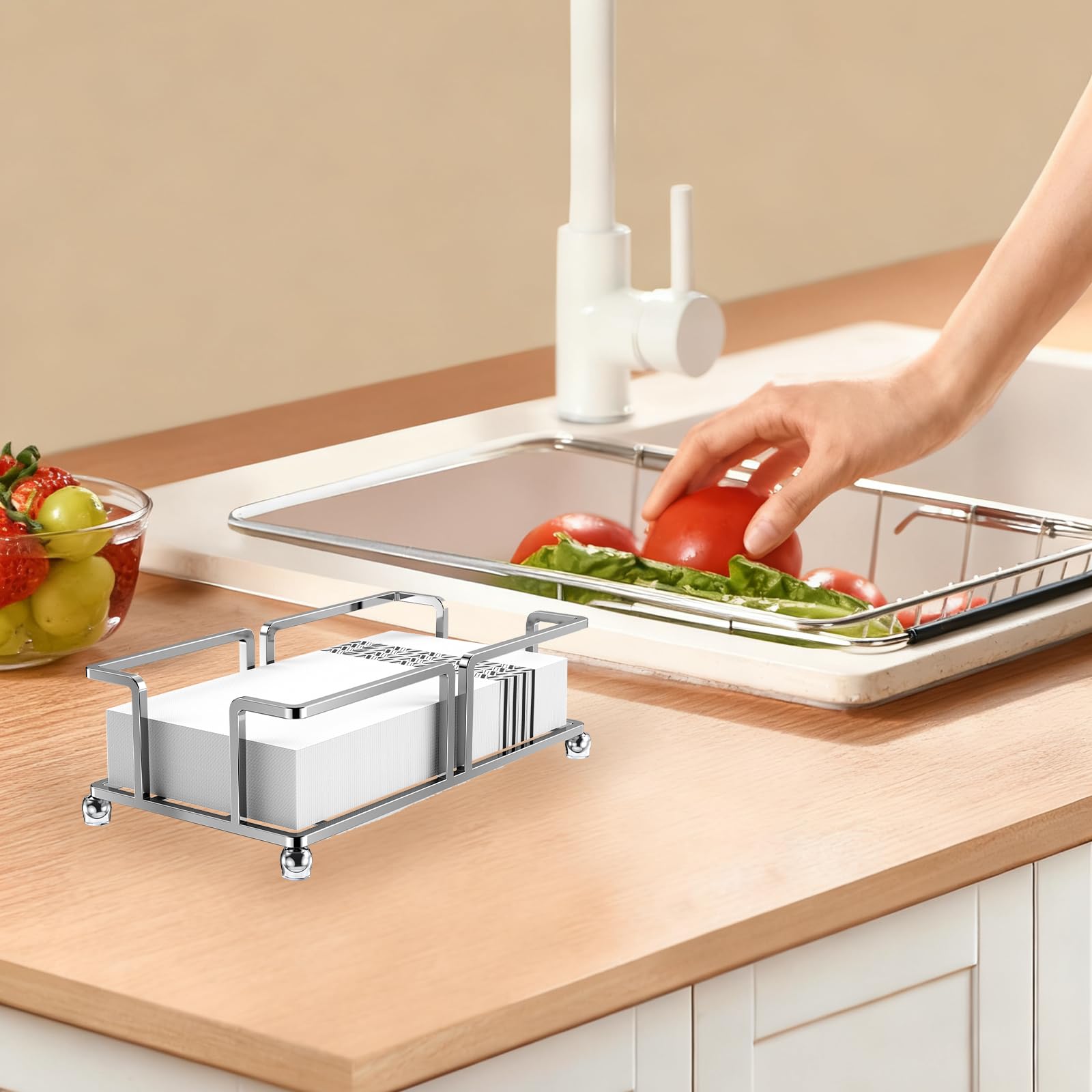 Soporte para toallas de papel de baño, bandeja para toallas de baño, servilleteros, toallas de invitados, servilleteros desechables, baño, mesa de comedor de cocina (plateado)