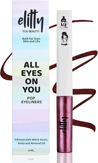 Elitty Waterproof Eyeliner - 4g Wine Red Colour With Intense Metallic Finish | Smudge Proof, Long Lasting Liquid Liner For...