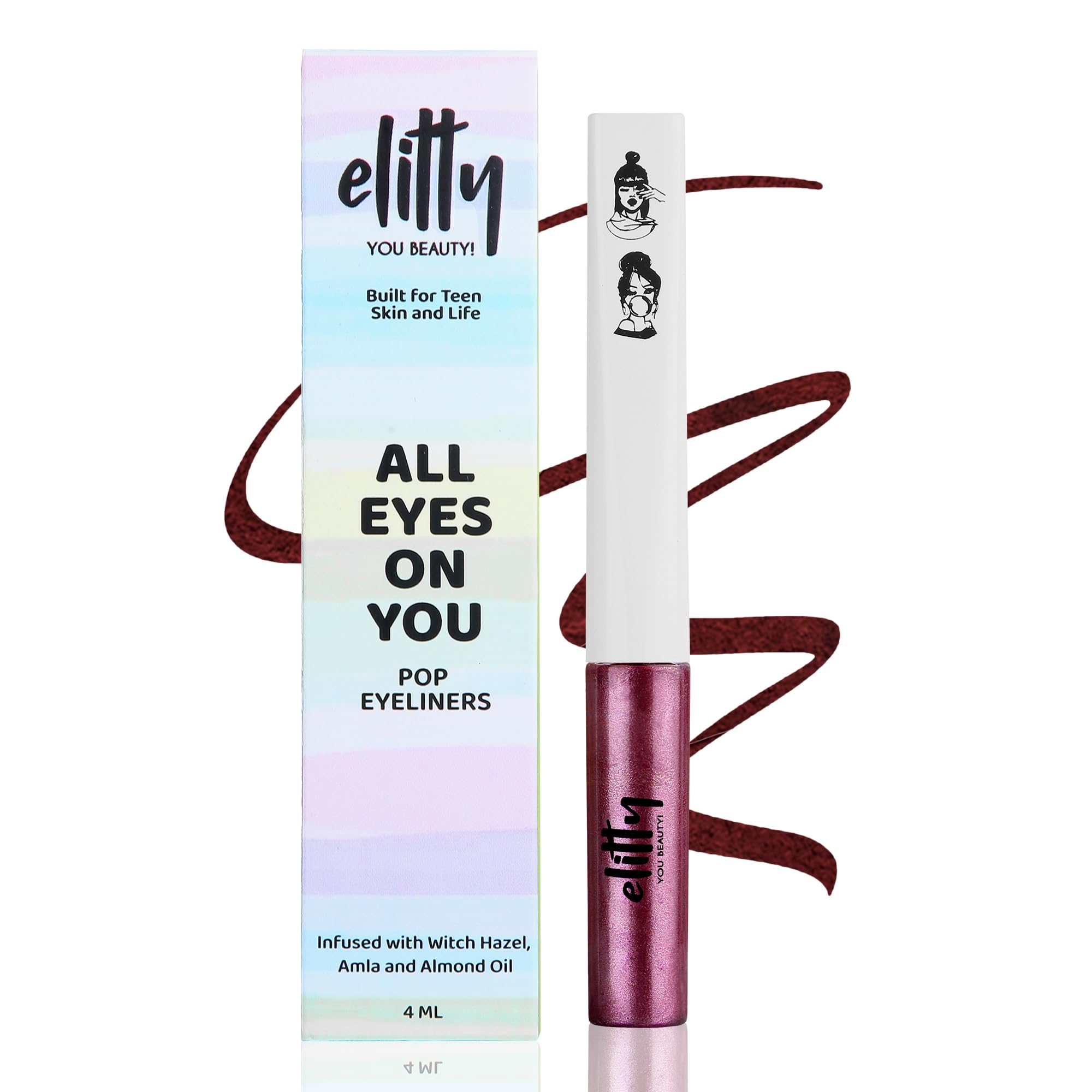Elitty Waterproof Eyeliner - 4g Wine Red Colour With Intense Metallic Finish | Smudge Proof, Long Lasting Liquid Liner For Eye Makeup |Quick Drying Formula With Fine Tip For Smooth,Precise Application