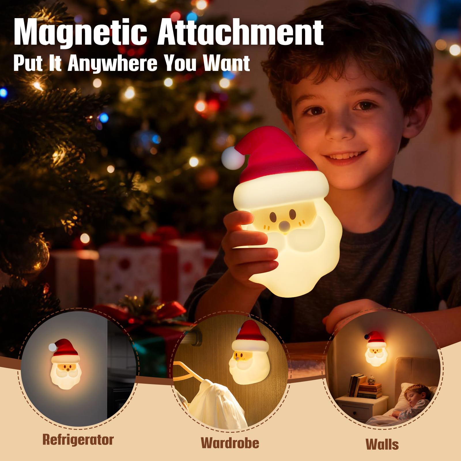 Linda luz nocturna de Papá Noel, lámpara de noche de silicona para guardería, regulable, recargable, regalo de Navidad divertido para niños, lámpara activada por tacto, decoración de Navidad