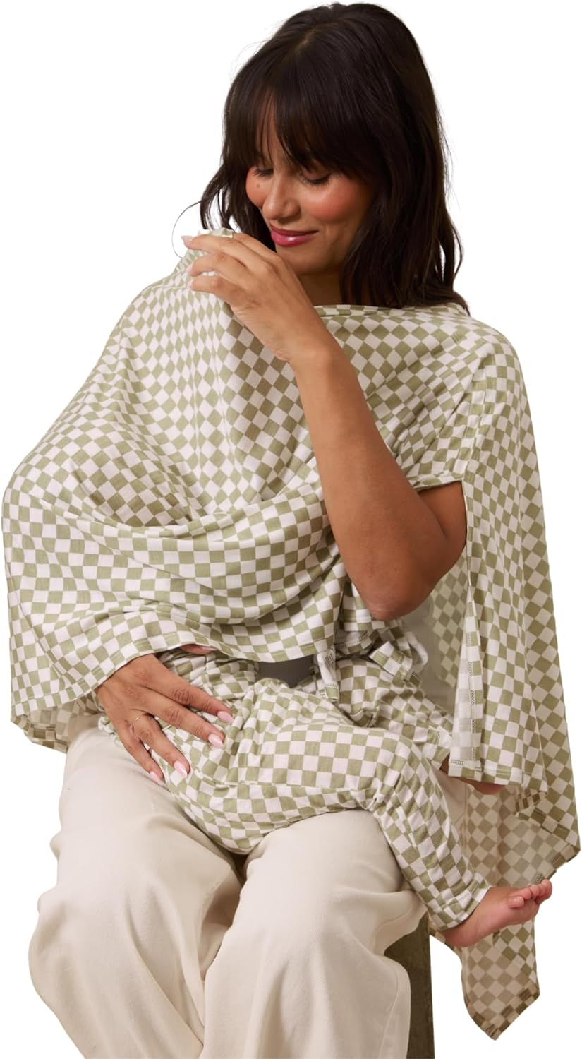 Solly Baby Nursing Cover, Ultra-Breathable, Lightweight Breastfeeding Cover-Up, Buttery-Soft Fabric, Universal Fit, Postpartum Essentials, Newborn Must Haves, Sage Chequer