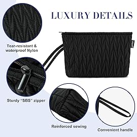 Gloppie Small Makeup Bag for Purse Portable Cosmetic Bag Puffy Padded Makeup Pouch Wristlet Pouch for Women Black