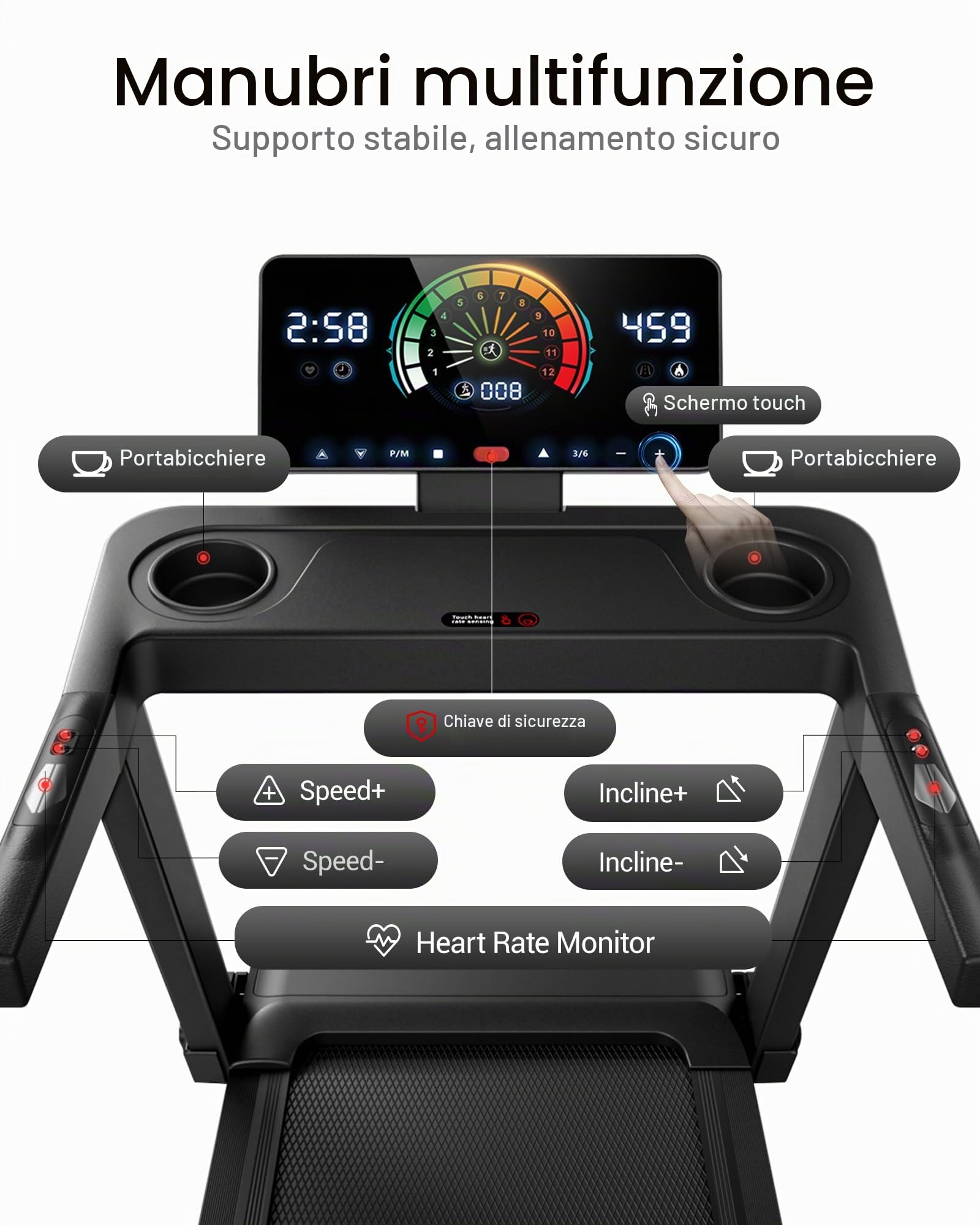 CURSOR - Tapis roulant per casa, con pendenza del 16%, 14 km/h, pieghevole, con cardiofrequenzimetro, motore silenzioso da 3,5 CV, indicatore LED, carico massimo 180 kg, maniglia