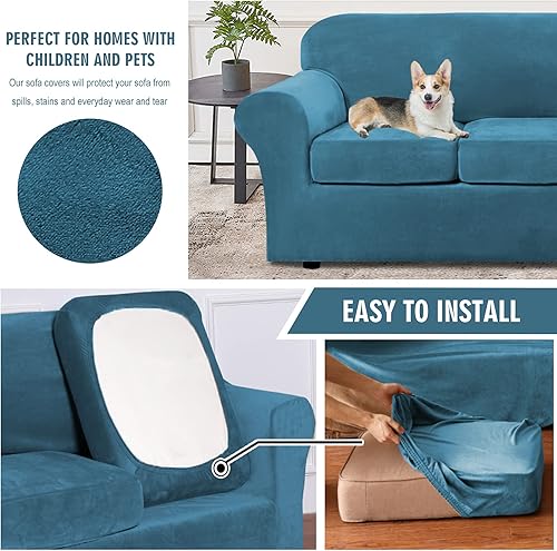 Miniatura 3 de Funda elástica de terciopelo para sofá de 2 piezas, funda de sofá individual, protector de muebles para sofá de 1 cojín con parte inferior elástica