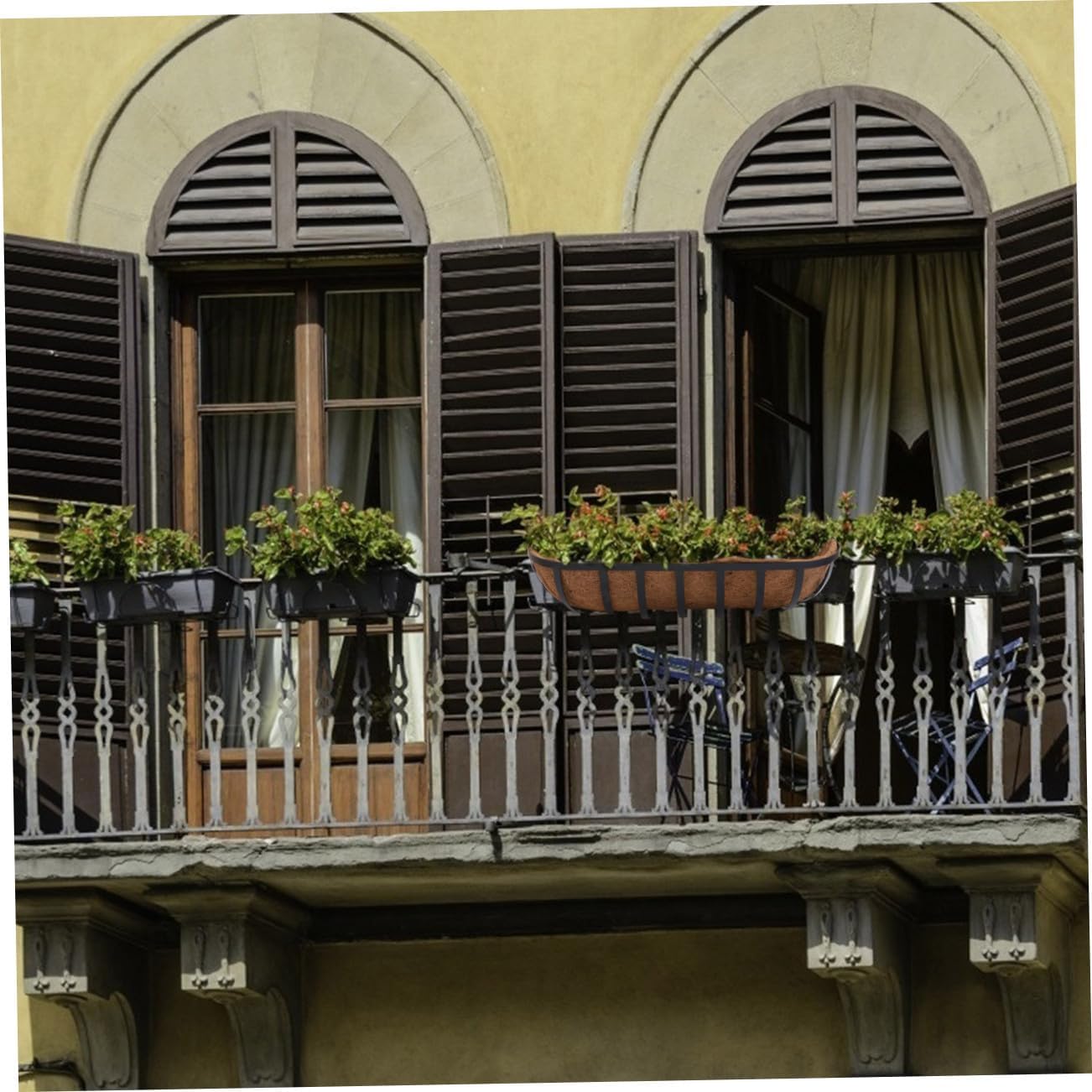 Hemoton Semi-Circle 24-inch Coconut Coir Wall-Mounted Hanging Flower Basket Iron Art Planter for Balcony Garden Outdoor Vertical Wall Planters