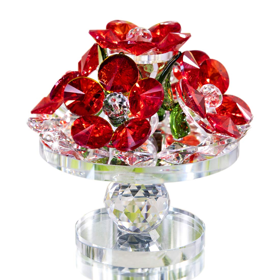 H&D HYALINE & DORA Crystal Red Flower Figurine Glass Collectable Gift Ornaments Home Decor Tabletop Centerpiece